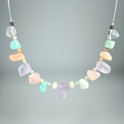 Hilo Invisible De Cuarzo Amatista Lila, Cuarzo Rosa Y Amazonita Bosque