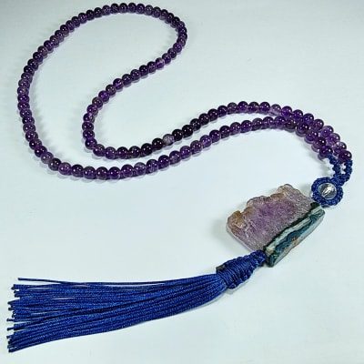 Japamala De Cuarzo Amatista Violeta Y Cuarzo Cristal