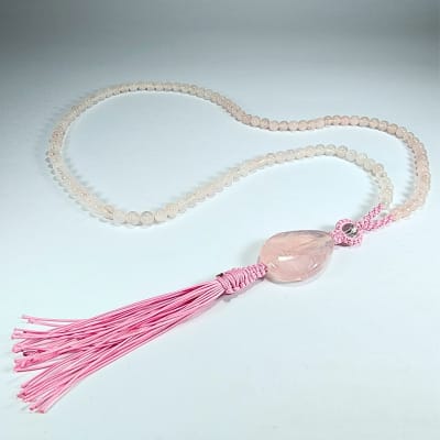 Japamala De Cuarzo Rosa Claro Y Cuarzo Cristal1