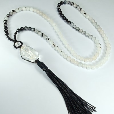 Japamala De Cuarzo Turmalinado Y Cuarzo Cristal