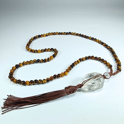 Japamala De Ojo De Tigre Y Cuarzo Cristal1