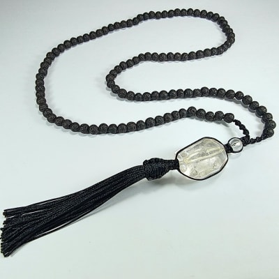 Japamala De Piedra Volcánica Y Cuarzo Cristal