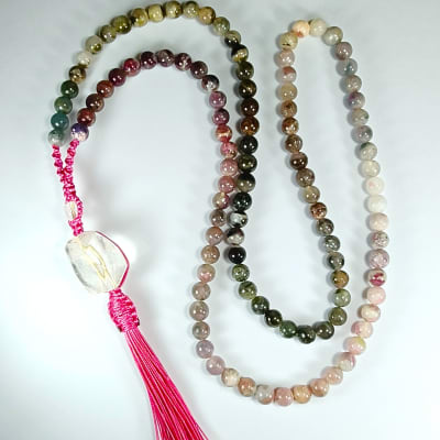 Japamala De Turmalina Multicolor Y Cuarzo Cristal