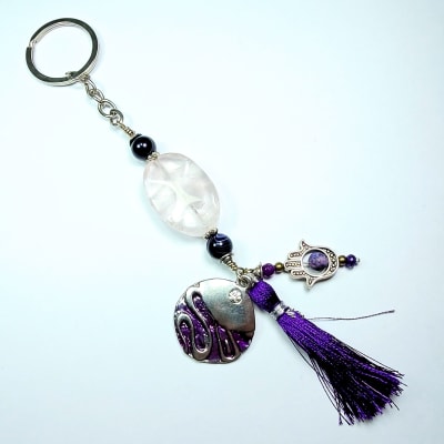 Llavero Placa Lisa De Cuarzo Rosa1