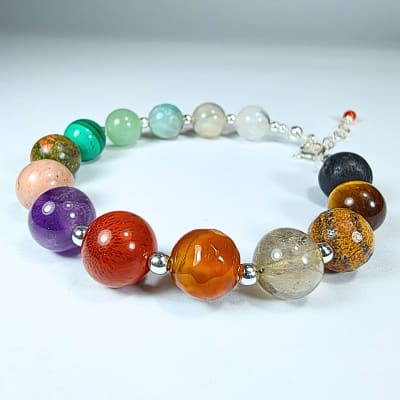 Pulsera Con Broche De Piedra Luna De Seda Gris, Amazonita Bosque Y Aventurina Verde