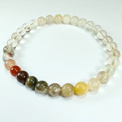 Pulsera Cromática De Cuarzo Lodolita Y Cuarzo Ferruginoso en Perla de 6 mm