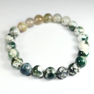 Pulsera Cromática De Ágata Musgo Y Ágata Arborescente en Perlas de 8 mm