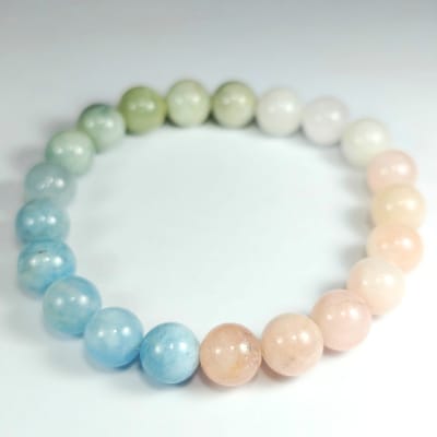 Pulsera Cromática De Morganita Y Aguamarina Celeste en Perlas de 8 mm1