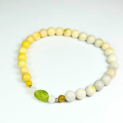 Pulsera Cromática De Serpentina Amarilla, Peridoto Y Piedra Luna Blanca Con Destello Azul en Perlas de 6 mm1