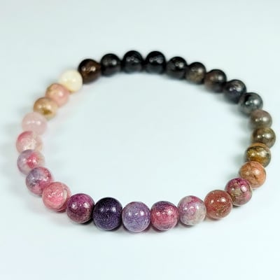 Pulsera Cromática De Turmalina Multicolor en Perlas de 6 mm