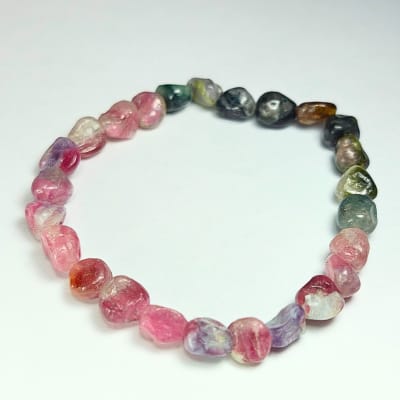 Pulsera Cromática De Turmalina Rosa Y Turmalina Multicolor en Porotos de 6 mm1