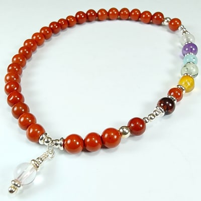 Pulsera De 7 Chakras, Jaspe Rojo Y Cuarzo Cristal en Perlas de 4 mm