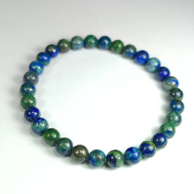 Pulsera De Azurita, Malaquita Y Pirita en Perlas de 6 mm1