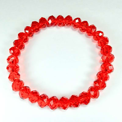 Pulsera De Cristal Chino Bermellón Traslúcido en Rondell Facetado de 8 mm