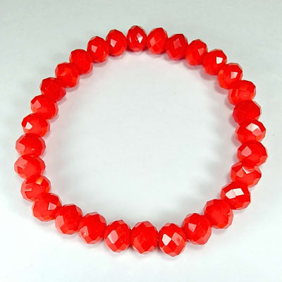 Pulsera De Cristal Chino Rojo Bermellón en Rondell Facetado de 8 mm