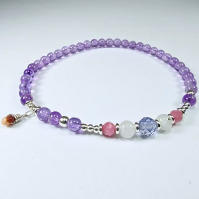 Pulsera De Cuarzo Amatista Violeta, Turmalina Rosa Y Ópalo Rosado en Perlas de 4 mm