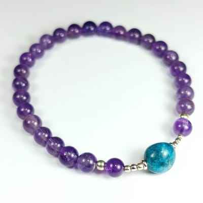 Pulsera De Cuarzo Amatista Violeta Y Apatita Azul en Perlas de 6 mm