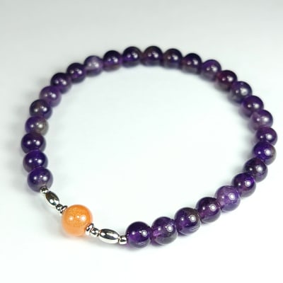 Pulsera De Cuarzo Amatista Violeta Y Piedra Sol en Perlas de 6 mm