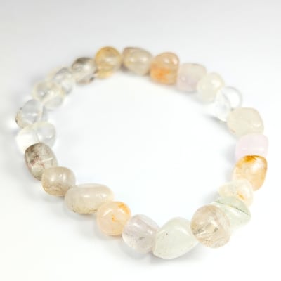 Pulsera De Cuarzo Cristal, Cuarzo Blanco Y Cuarzo Rutilo Multicolor en Porotos de 8 mm1