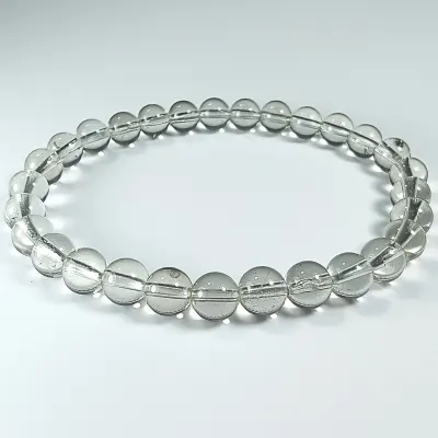 Pulsera De Cuarzo Cristal Transparente en Perlas Seleccionadas de 6 mm