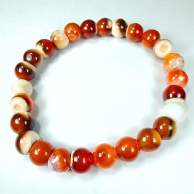 Pulsera De Ágata Cornalina en Medias Perlas de 8 mm