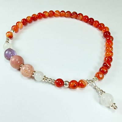Pulsera De Ágata Cornalina, Piedra Luna De Seda Rosa Y Cuarzo Amatista Lila en Perlas desde 4 mm