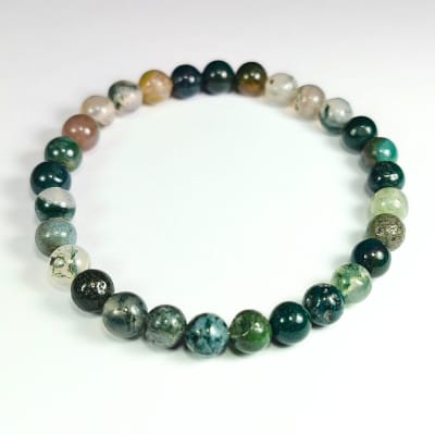 Pulsera De Ágata Musgo en Perlas de 6 mm