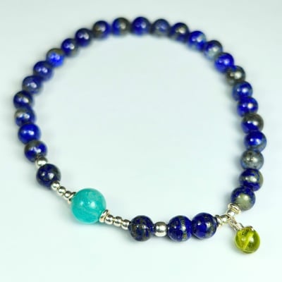 Pulsera De Lapislázuli, Amazonita Calipso Y Peridoto en Perlas de 5 mm1