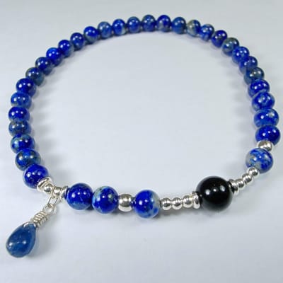 Pulsera De Lapislázuli, Turmalina Negra Y Zafiro Azul en Perlas desde 4 mm