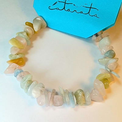 Pulsera De Morganita Y Aguamarina Irregular de 8 mm3