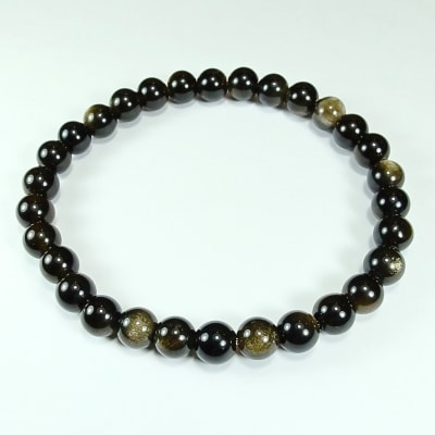 Pulsera De Obsidiana Con Destellos Dorados en Perlas de 6 mm