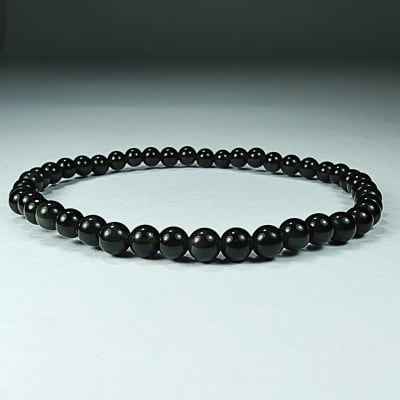 Pulsera De Obsidiana Con Destellos Plateados en Perlas de 4 mm