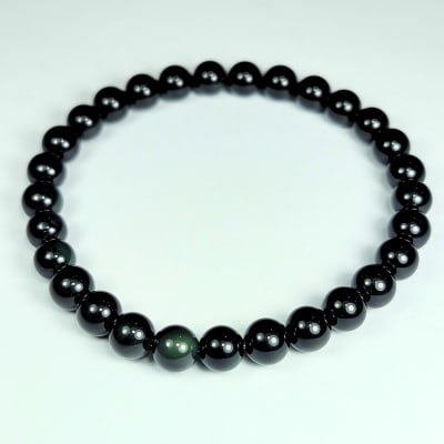 Pulsera De Obsidiana Con Destellos Plateados en Perlas de 6 mm