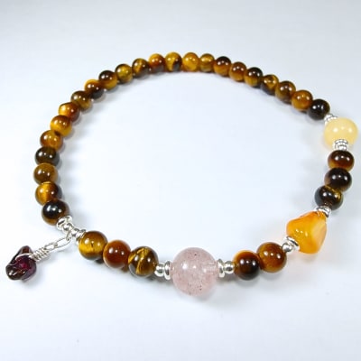 Pulsera De Ojo De Tigre, Cuarzo Fresa Y Granate Almandino en Perla desde 6 mm