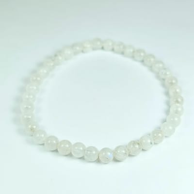 Pulsera De Piedra Luna Blanca Con Destello Azul en Perla de 5 mm