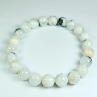 Pulsera De Piedra Luna Blanca Con Destello Azul en Perla de 8 mm1