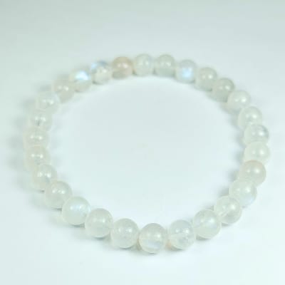 Pulsera De Piedra Luna Blanca Con Destello Azul en Perlas de 6 mm