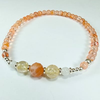 Pulsera De Piedra Sol, Cuarzo Rutilo Y Piedra Luna Blanca Con Destello Azul en Perlas desde 3 mm