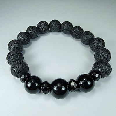 Pulsera De Piedra Volcánica, Ónix Negro Y Turmalina Negra en Perlas desde 12 mm
