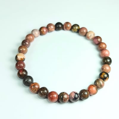 Pulsera De Rodonita Negra en Perla de 6 mm