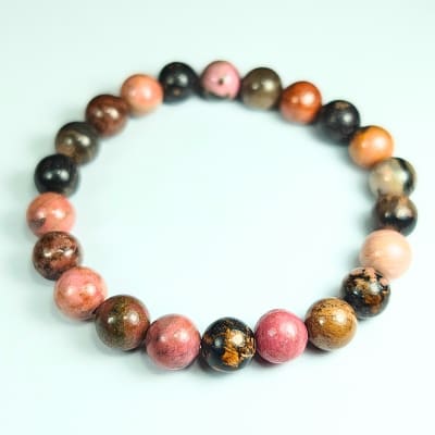 Pulsera De Rodonita Negra en Perlas de 8 mm