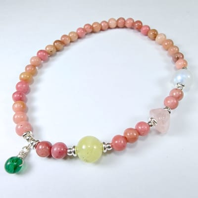 Pulsera De Rodonita Rosa, Prehenita Con Epidota Y Morganita en Perla desde 4 mm