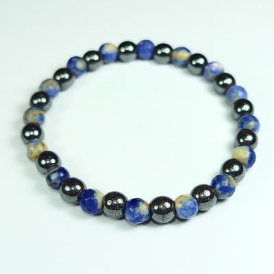 Pulsera De Sodalita Blanca Y Hematite en Perlas de 6 mm