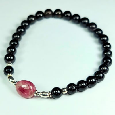 Pulsera De Turmalina Negra Y Turmalina Rosa en Perlas desde 5 mm1