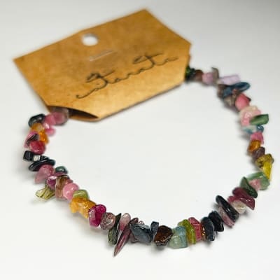 Pulsera De Turmalina Rosa Y Turmalina Multicolor Irregular de 4 mm
