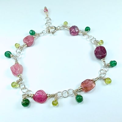 Pulsera Dijes De Turmalina Rosa, Peridoto Y Aventurina Verde5