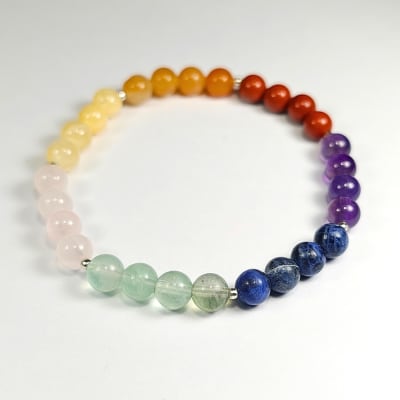 Pulsera Intercalada De 7 Chakras, Cuarzo Amatista Y Sodalita Azul en Perlas de 6 mm