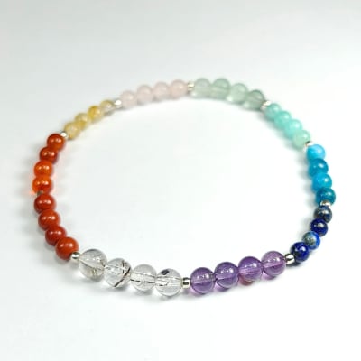 Pulsera Intercalada De 7 Chakras, Cuarzo Turmalinado Y Cuarzo Amatista Violeta en Perlas de 4 mm