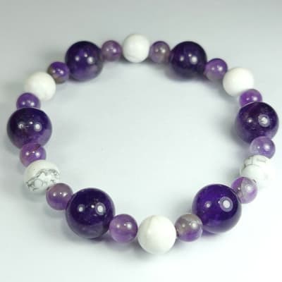 Pulsera Intercalada De Cuarzo Amatista Violeta, Cuarzo Amatista Lila Y Howlita en Perlas desde 6 mm