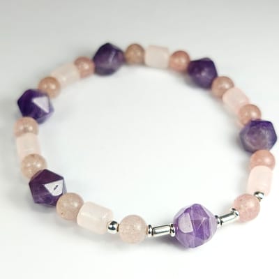 Pulsera Intercalada De Cuarzo Amatista Violeta, Cuarzo Rosa Y Cuarzo Fresa en Perlas desde 6 mm